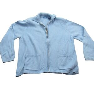 Karen Scott Sport Women's Zip Up Sweater Collar  XL 100% Cotton‎ Light Blue